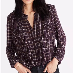 Madewell Plaid Ruffle-Front Top